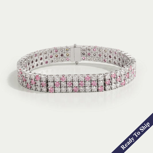 Three Row Pink Round Diamond Tennis Bracelet Bracelet