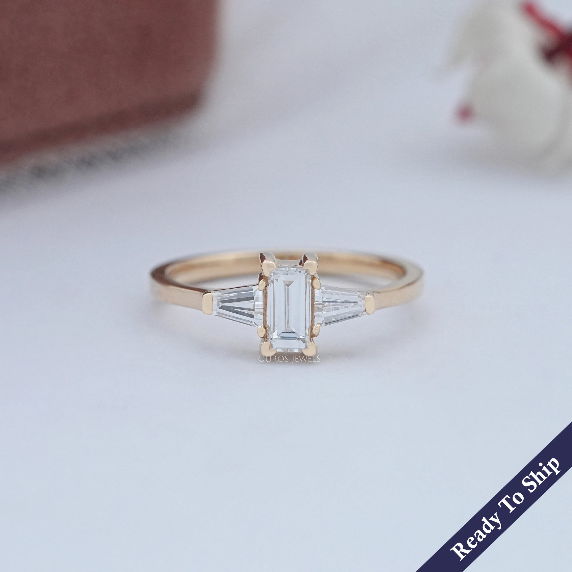 Baguette and Tapared Baguette Lab Diamond Three Stone Ring Rings