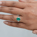 Green Emerald With Antique Diamond Three Stone Ring Ring