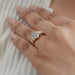 3 Stone Blue Hexagon Cut Halo Diamond Engagement Ring Ring