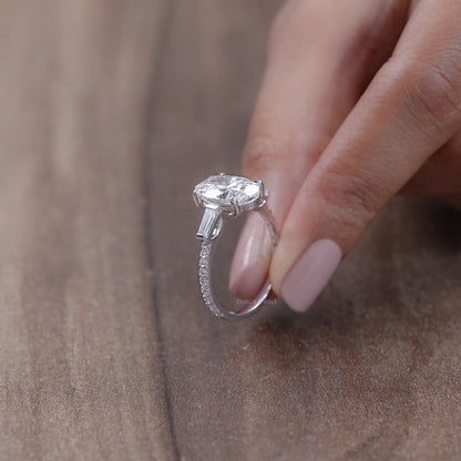 Oval Cut Three Stone Accent Diamond Engagement Ring Ring