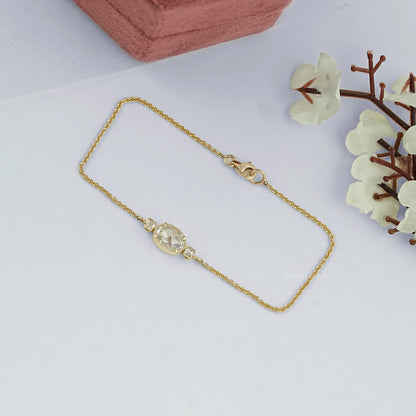 Three Stone Rose Cut Oval Bezel Chain Bracelet Bracelet