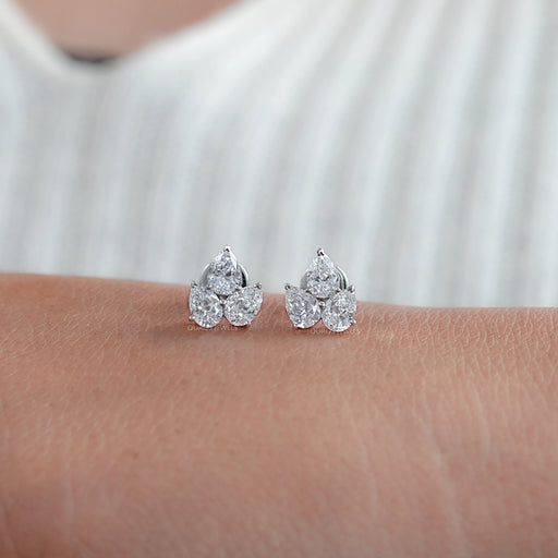 Three Stone Pear Cut Lab Diamond Stud Earrings Earrings