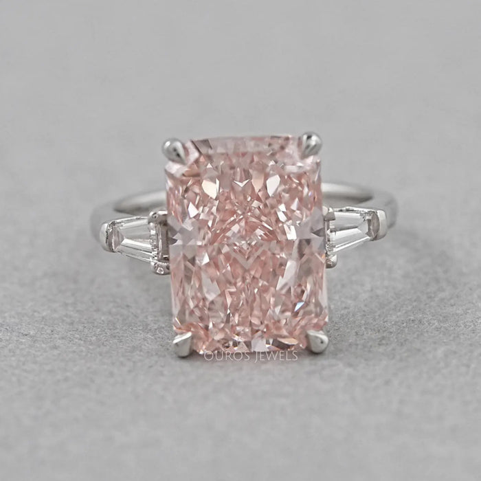 Pink Radiant Cut Lab Diamond Three Stone Ring Ring