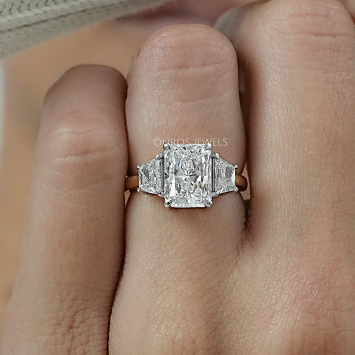 Three Stone Radiant And Trapezoid Lab Diamond Ring Ring