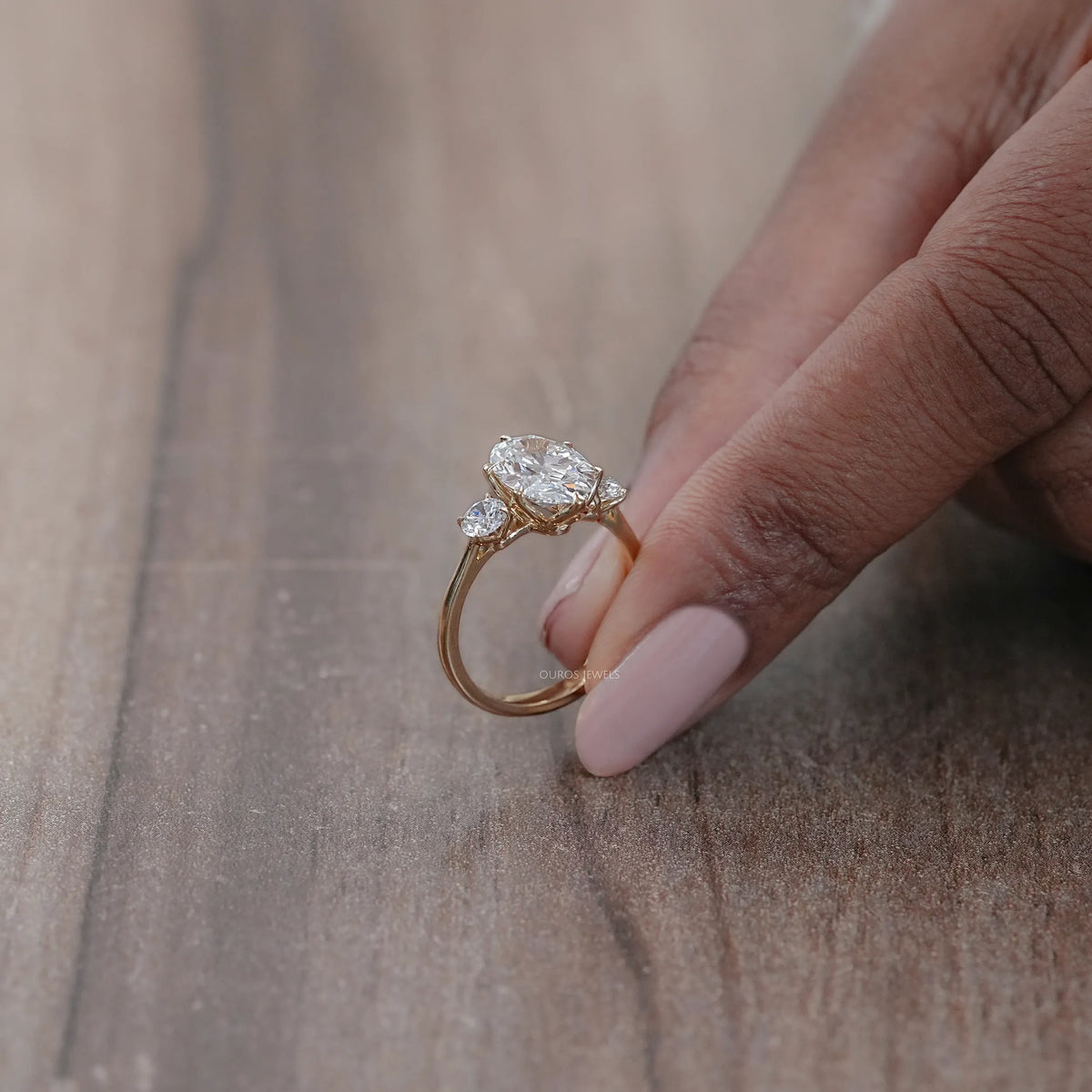 Three Stone Oval Cut Lab Grown Diamond Engagement Ring Ring