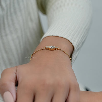 Three Stone Rose Cut Oval Bezel Chain Bracelet Bracelet