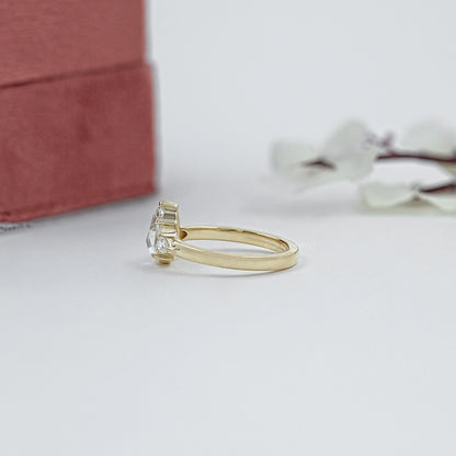 Three Stone Rose Cut Pear Diamond Engagement Ring