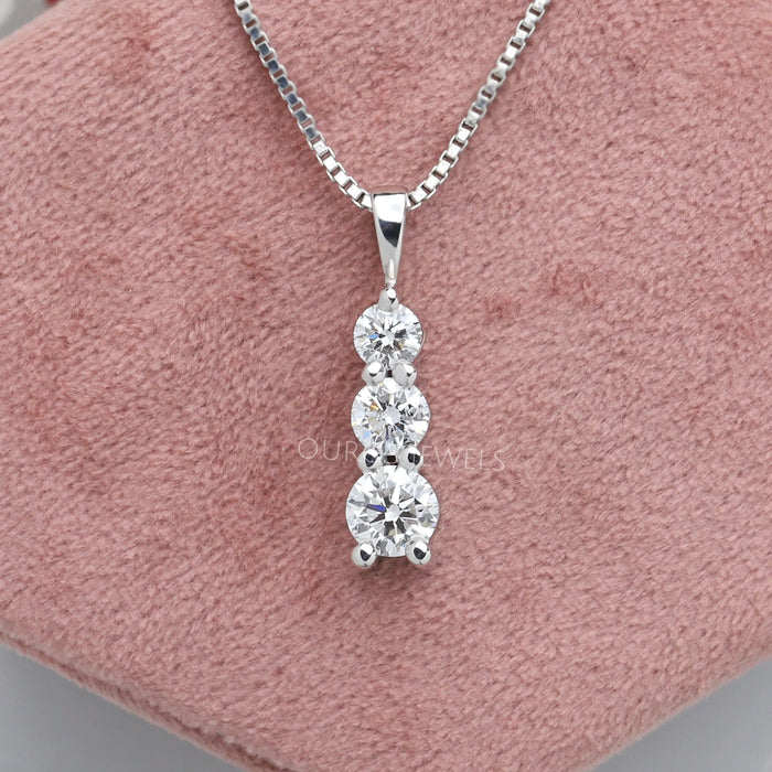3 Stone Round Cut Lab Diamond Bar Pendant Necklaces