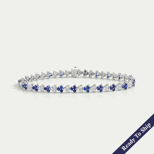 Sapphire Round Cut Three Stone Link Bracelet Bracelet