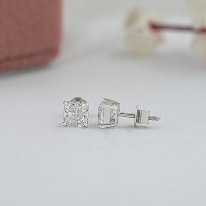 Square Cushion Cut Lab Diamond Solitaire Stud Earrings