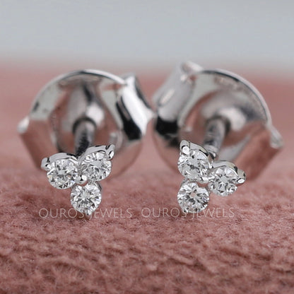 Tiny Trinity Round Lab Diamond Stud Earrings Earring