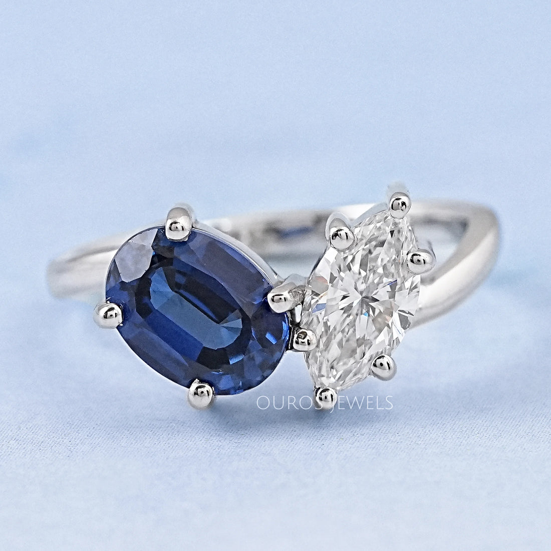 Sapphire Oval & Marquise Diamond Two Stone Toi Et Moi Ring