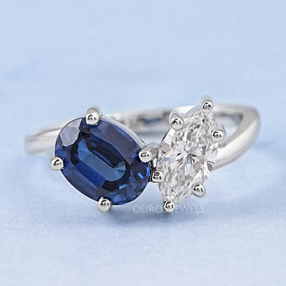 Sapphire Oval & Marquise Diamond Two Stone Toi Et Moi Ring