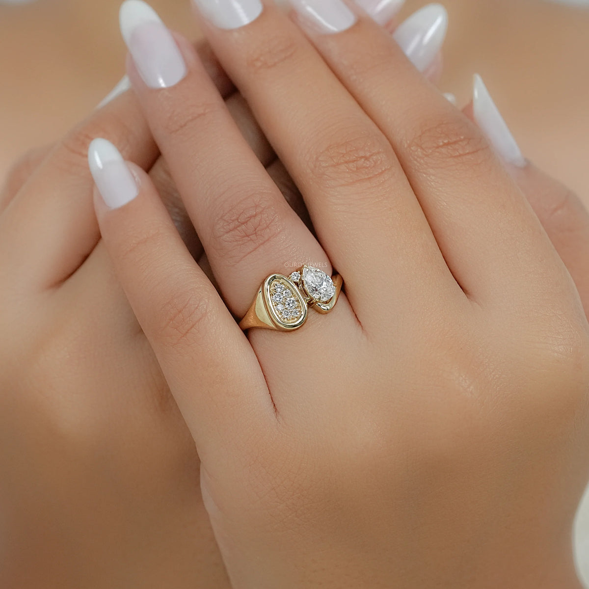 Pear And Pave Signet Set Bypass Ring