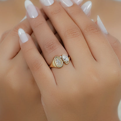 Pear And Pave Signet Set Bypass Ring