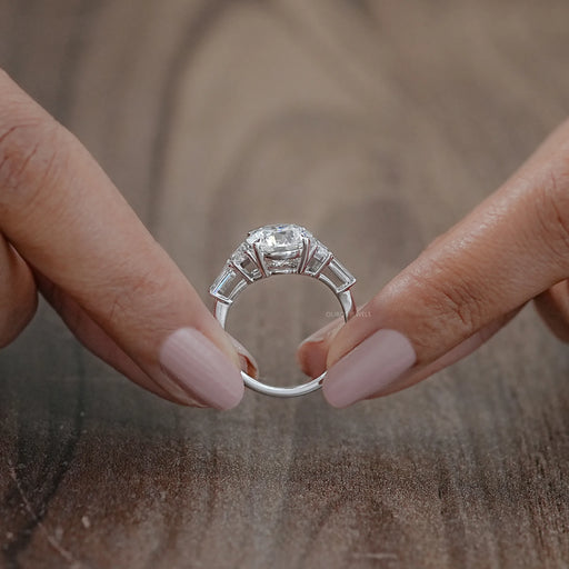 Round And Trapezoid Lab Diamond Five Stone Engagement Ring Rings