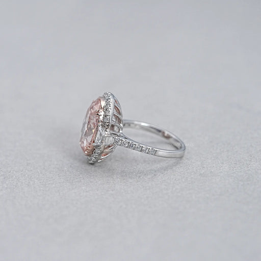 Trapezoid With Pink Oval Accent Halo Diamond Ring Rings