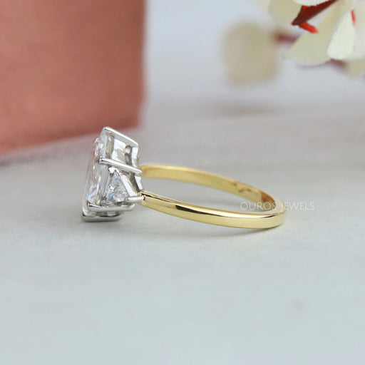 Step Cut Hexagon Shape Lab Diamond Three Stone Ring Rings