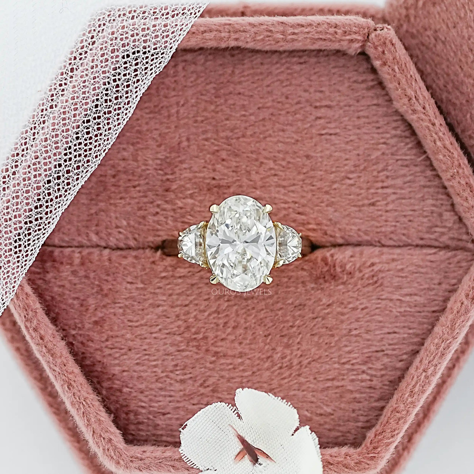 Oval And Half Moon Lab Diamond Three Stone Ring