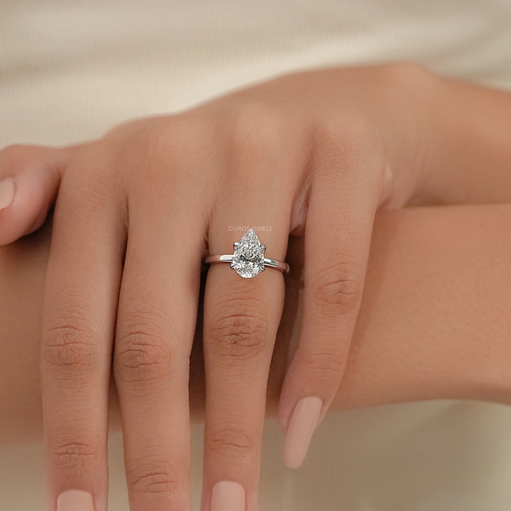 Tulip Set Hidden Halo Pear Cut Engagement Ring Ring