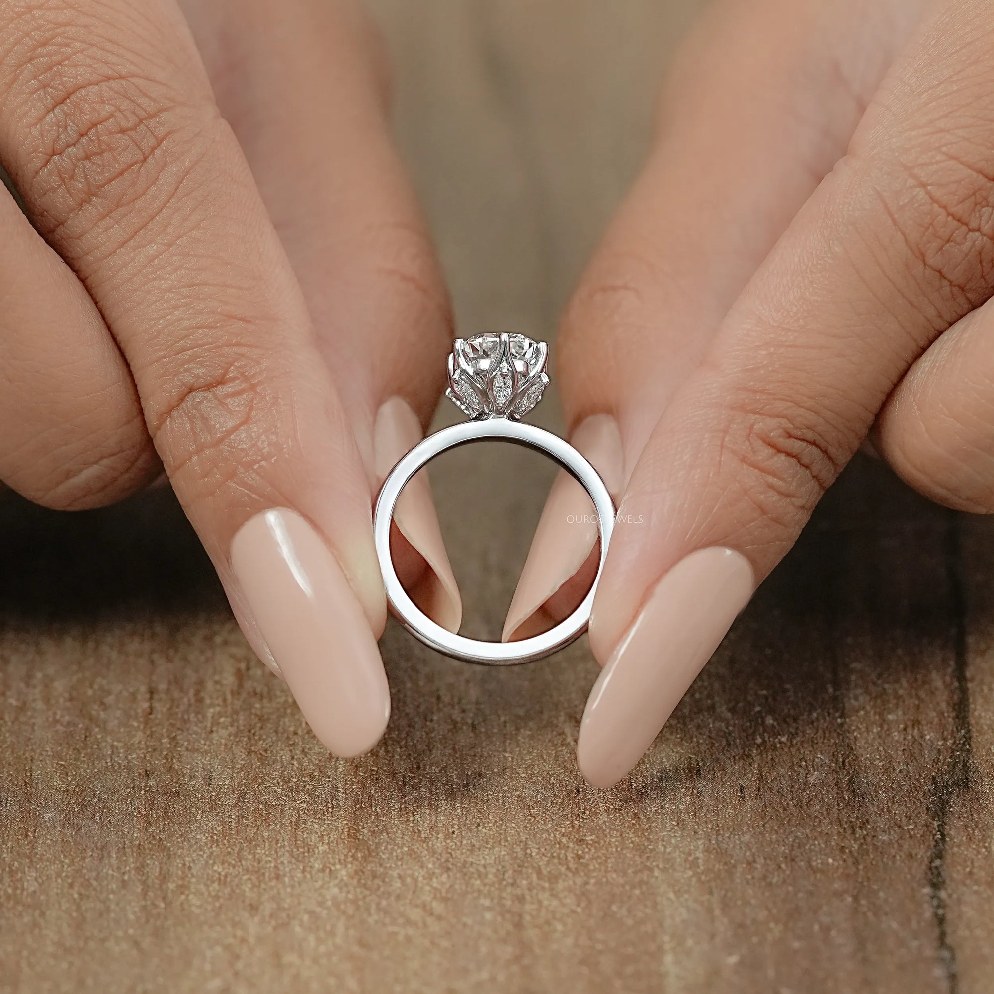Tulip Set Cushion Cut Lab Diamond Engagement Ring