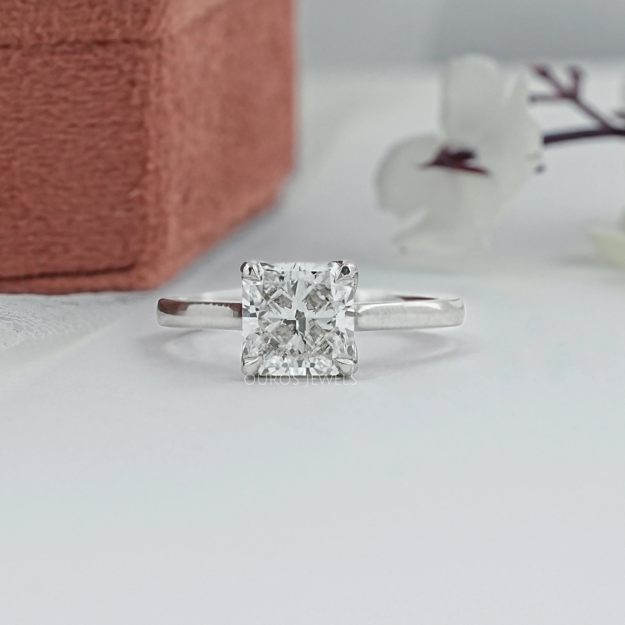 Square Radiant Cut Tulip Set Hidden Halo Ring