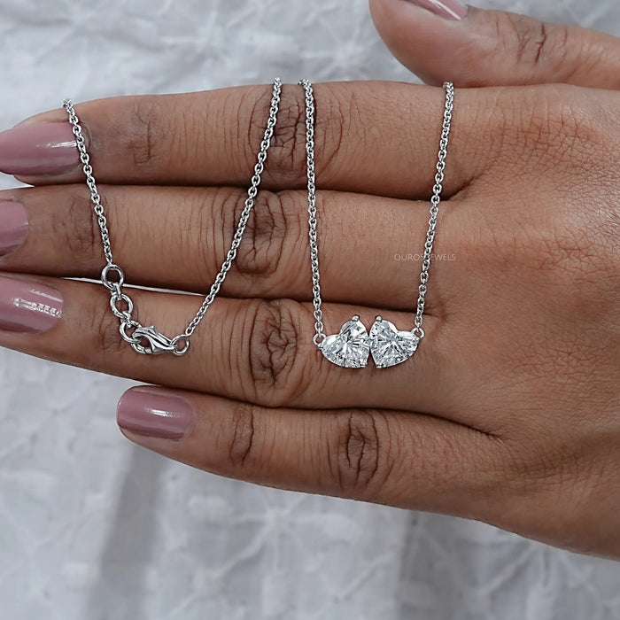 Heart Cut Lab Diamond Toi Et Moi Pendant Necklaces
