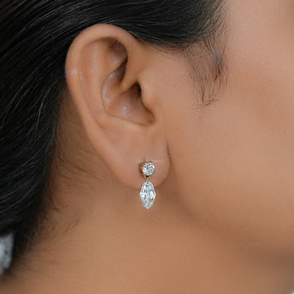 Step Cut Marquise Lab Diamond Drop Earrings