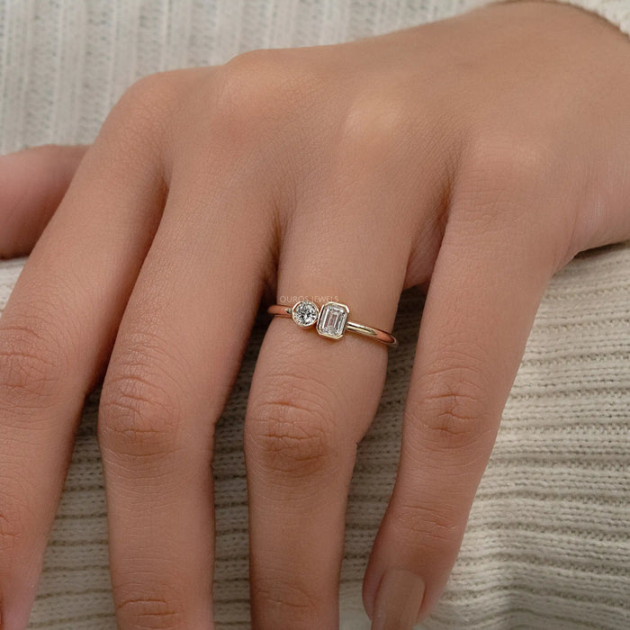 Two Stone Lab Diamond Bezel Set Ring Ring