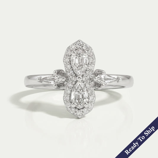 Two Stone Step Cut Pear Diamond Wedding Ring Rings