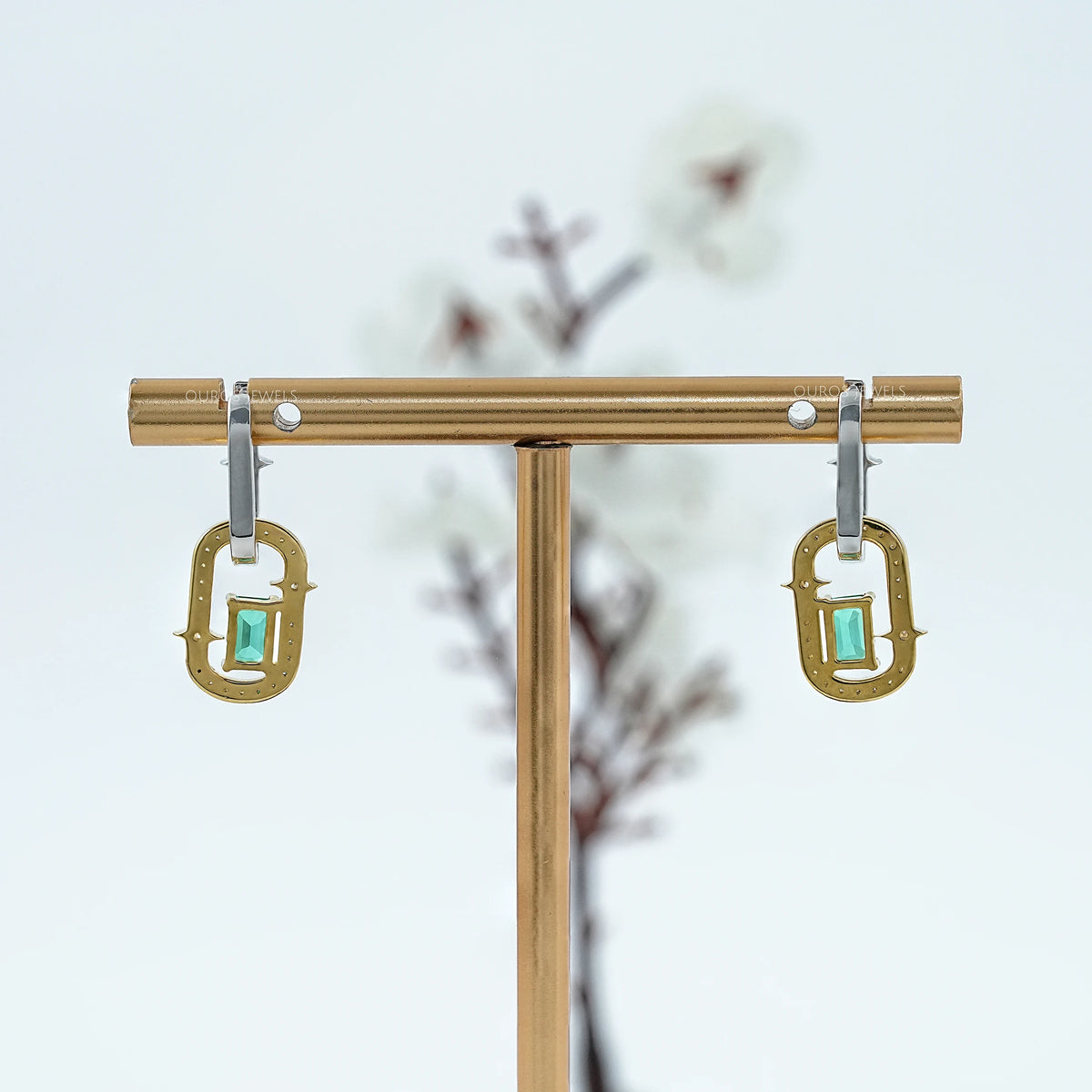 Two Tone Lab Diamond Linked Earrings