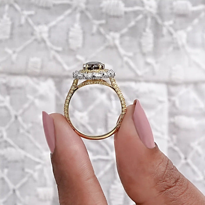 Champagne Pear Cut Double Halo With Engagement Ring Rings