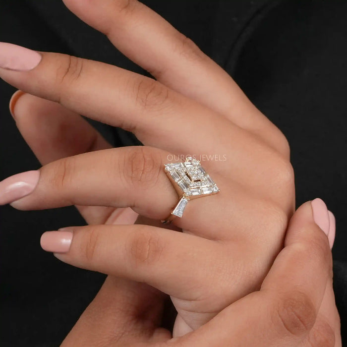 Kite Shape Double Halo Engagement Ring