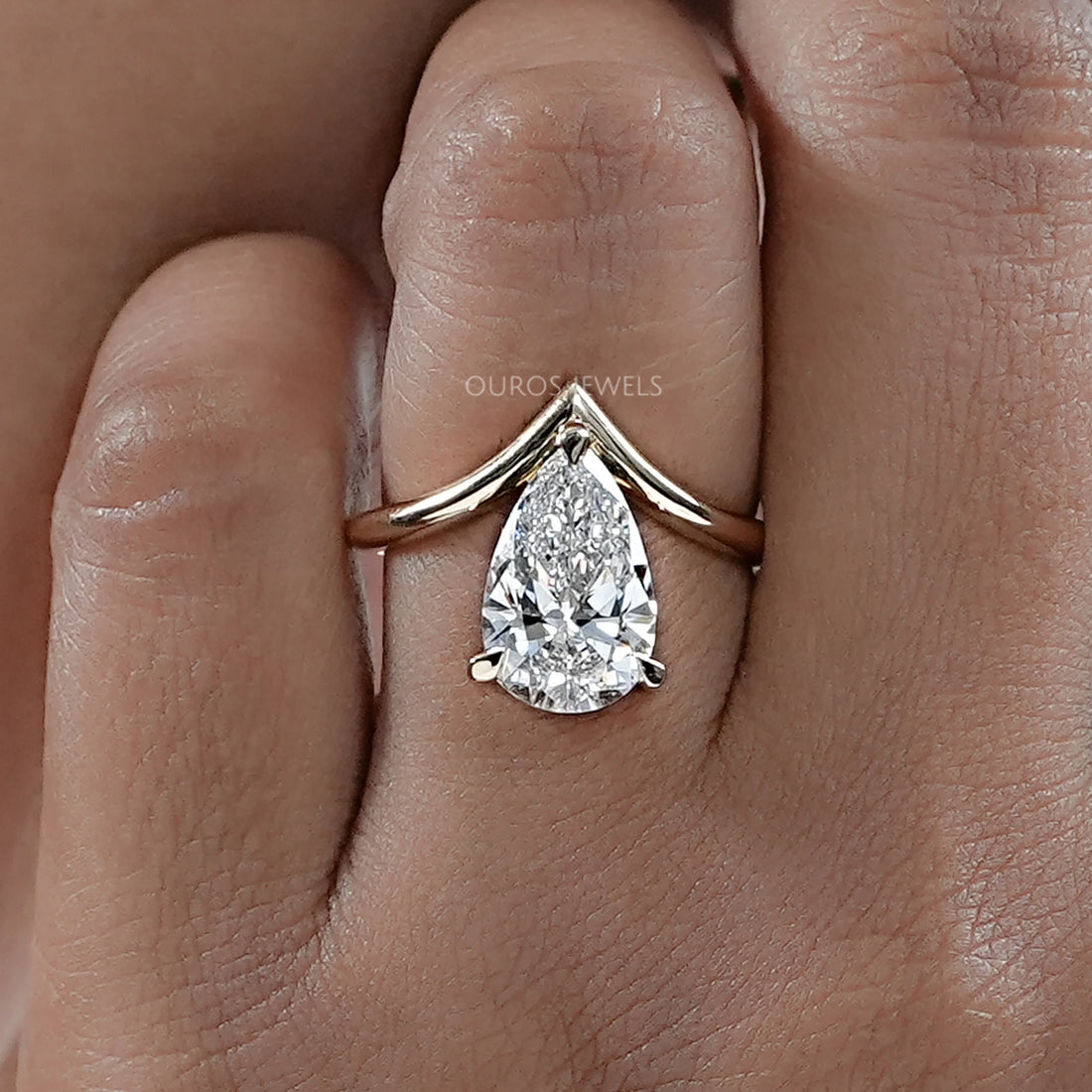 V Shape Pear Cut Lab Diamond Solitaire Engagement Ring Rings