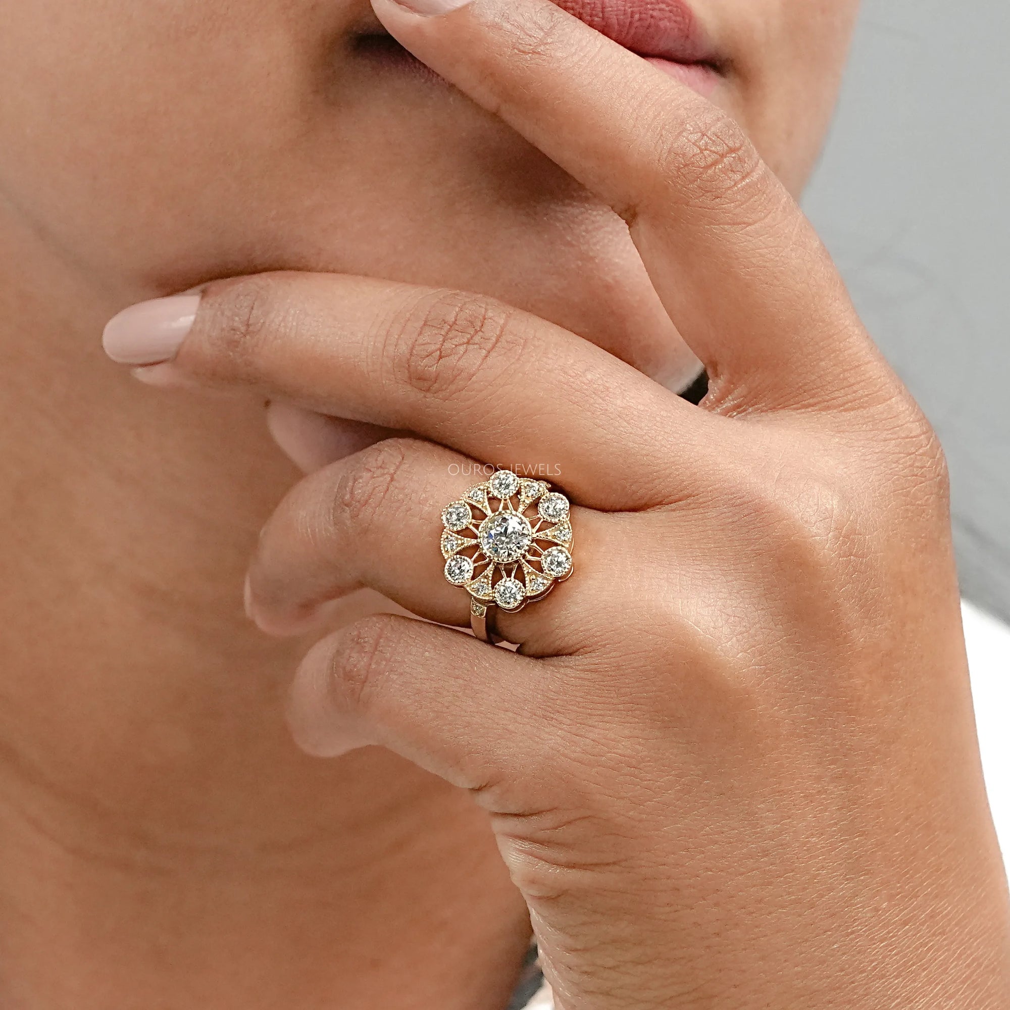 Vintage Old European Round Cut Flower Style Ring Ring