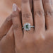 Green Oval Cut Half Moon Halo Engagement Ring Rings