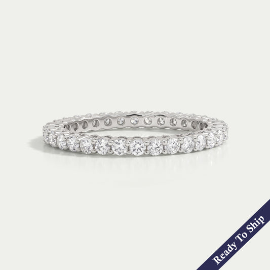 Round Cut Prong Set Full Eternity Wedding Band