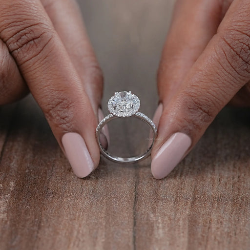 Oval Cut Halo Accent Diamond Engagement Ring Ring