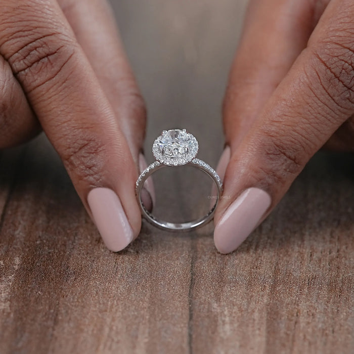 Oval Cut Halo Accent Diamond Engagement Ring Ring