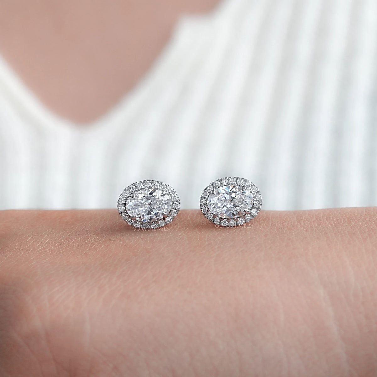 Oval Lab Diamond Halo Stud Earrings Earring