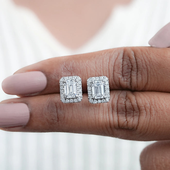 Emerald Lab Diamond Halo Stud Earrings Earring
