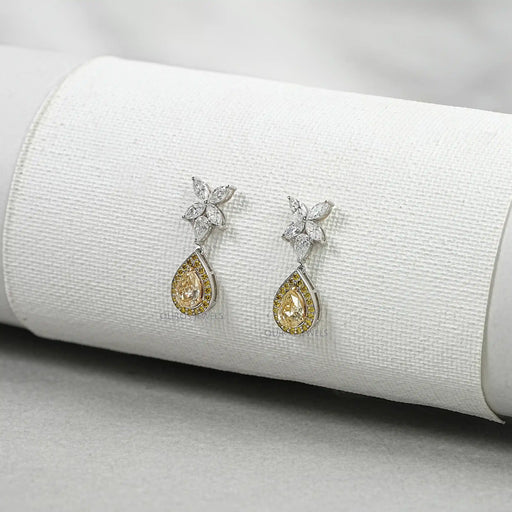 Pear Shaped Yellow Diamond Drop Earrings Earrings