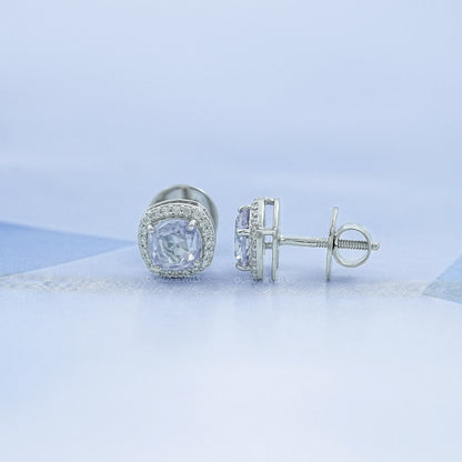 Light Purple Square Cushion Halo Stud Earrings
