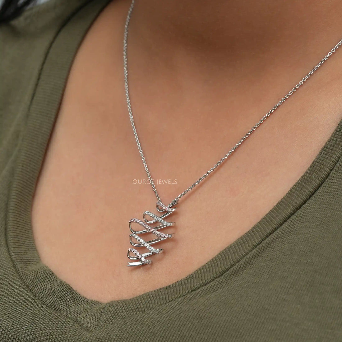 Zig Zag Round Cut Lab Grown Diamond Infinity Pendant