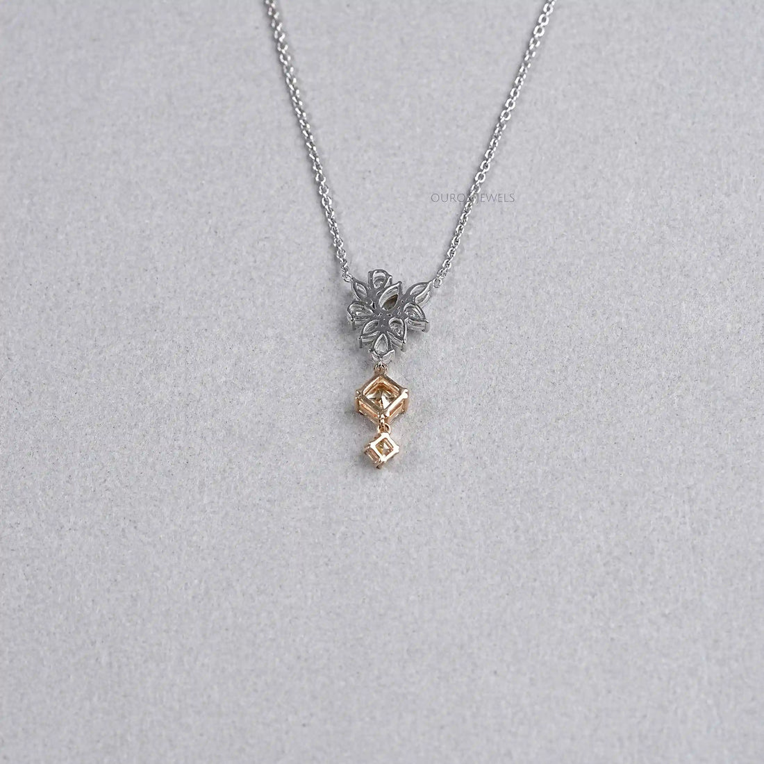 Cluster Diamond Yellow Asscher Cut Pendant Necklaces