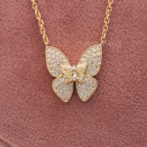 Pave Set Yellow Butterfly Diamond Necklace Necklaces