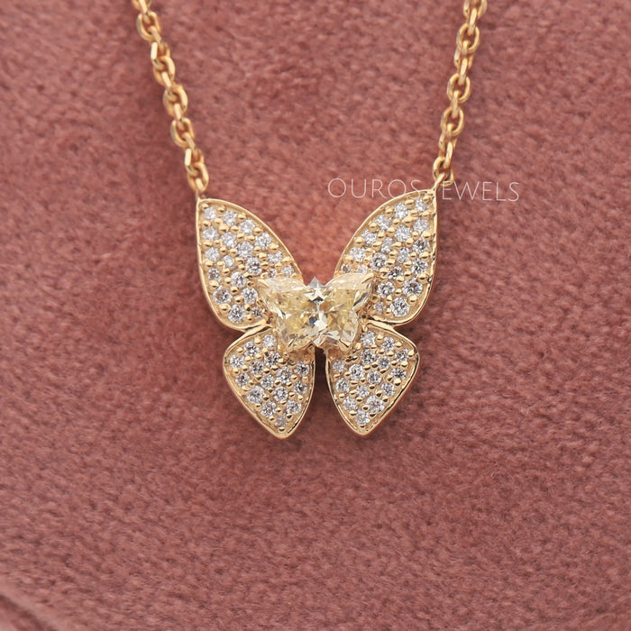 Pave Set Yellow Butterfly Diamond Necklace Necklaces