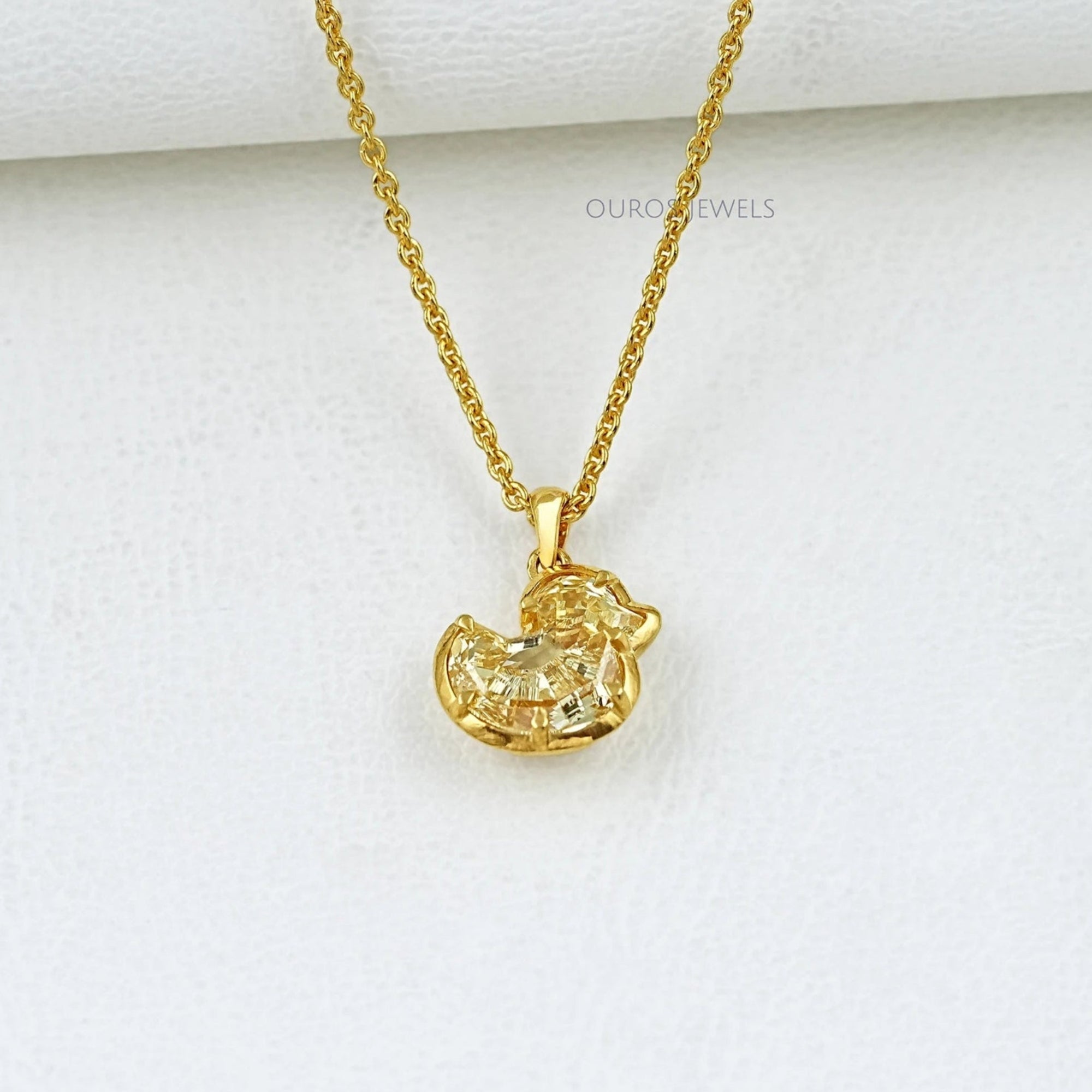 Yellow Duck Cut Diamond Bezel Set Pendant Necklaces