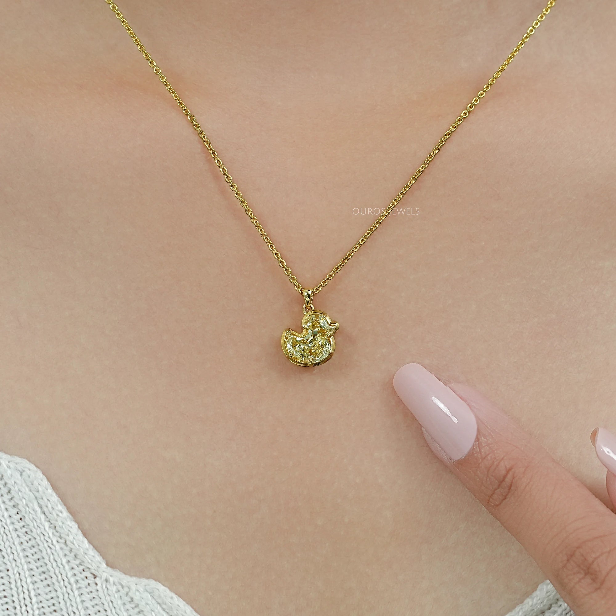 Yellow Duck Cut Diamond Bezel Set Pendant Necklaces